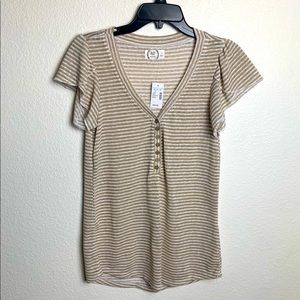 Maurices Striped White and Tan T-shirt